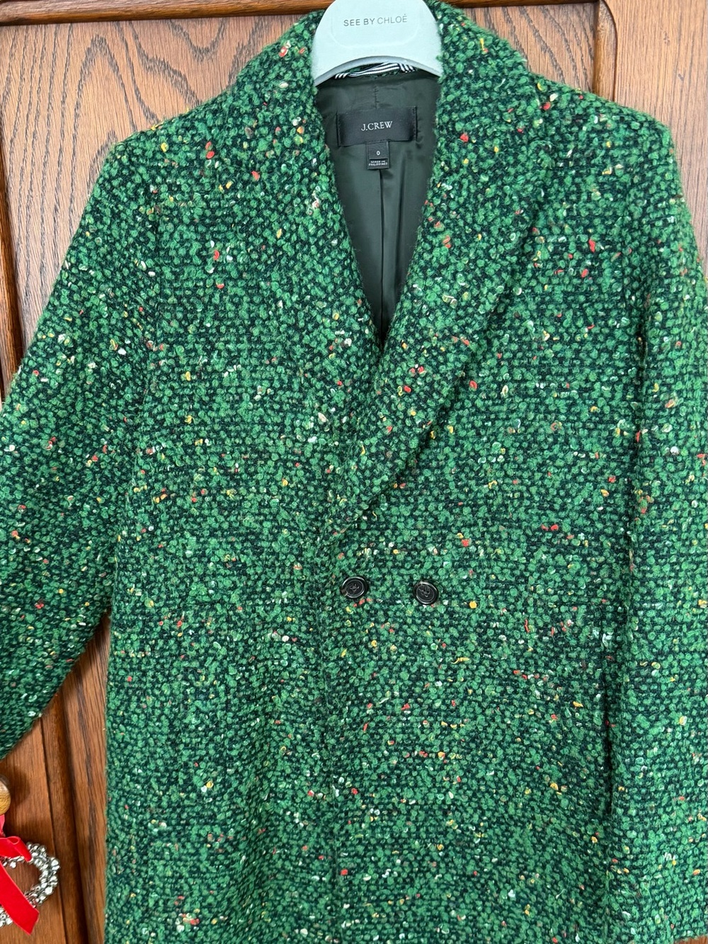 J. Crew Collection Daphne Wool Green Tweed Double-Breasted Pea Coat - Picture 10 of 14